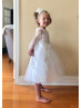 Bell Sleeve Ivory Lace Tulle Pearls Flower Girl Dress